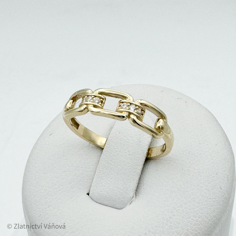 Žluté zlato prsten OBDÉLNÍK ZDOBENÝ ZIRKONY